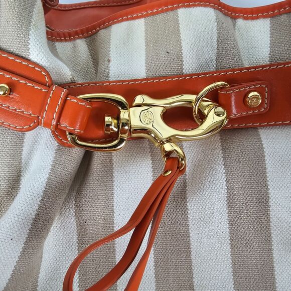 Francesco Biasia Shoulder Bag Canvas Leather Cream Tan Orange 16" x 10" x 6" - Picture 3 of 13